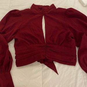 Cropped open back long sleeve shirt